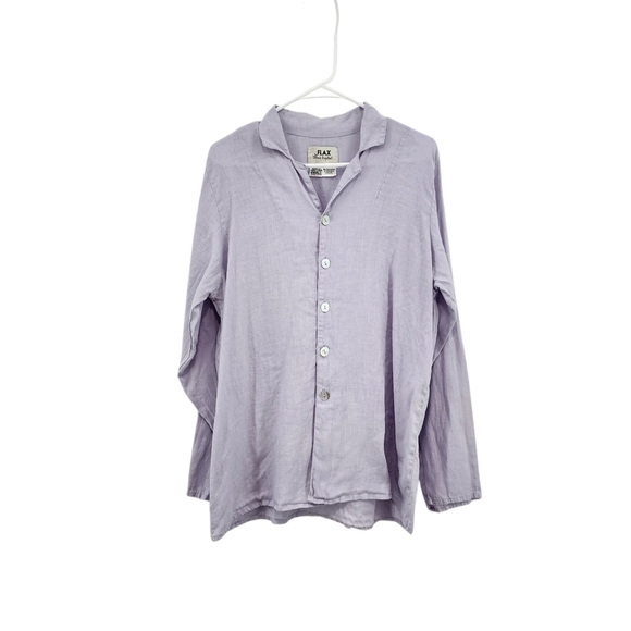 Flax Women's 100% Linen Short Sleeves Solid Button Front Shirt Lagenlook Sz S - Picture 1 of 11